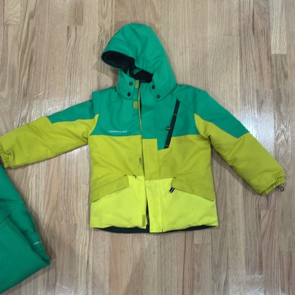 Obermeyer Kids Green and Yellow Puffer Jacket & Pants - Picture 2 of 8